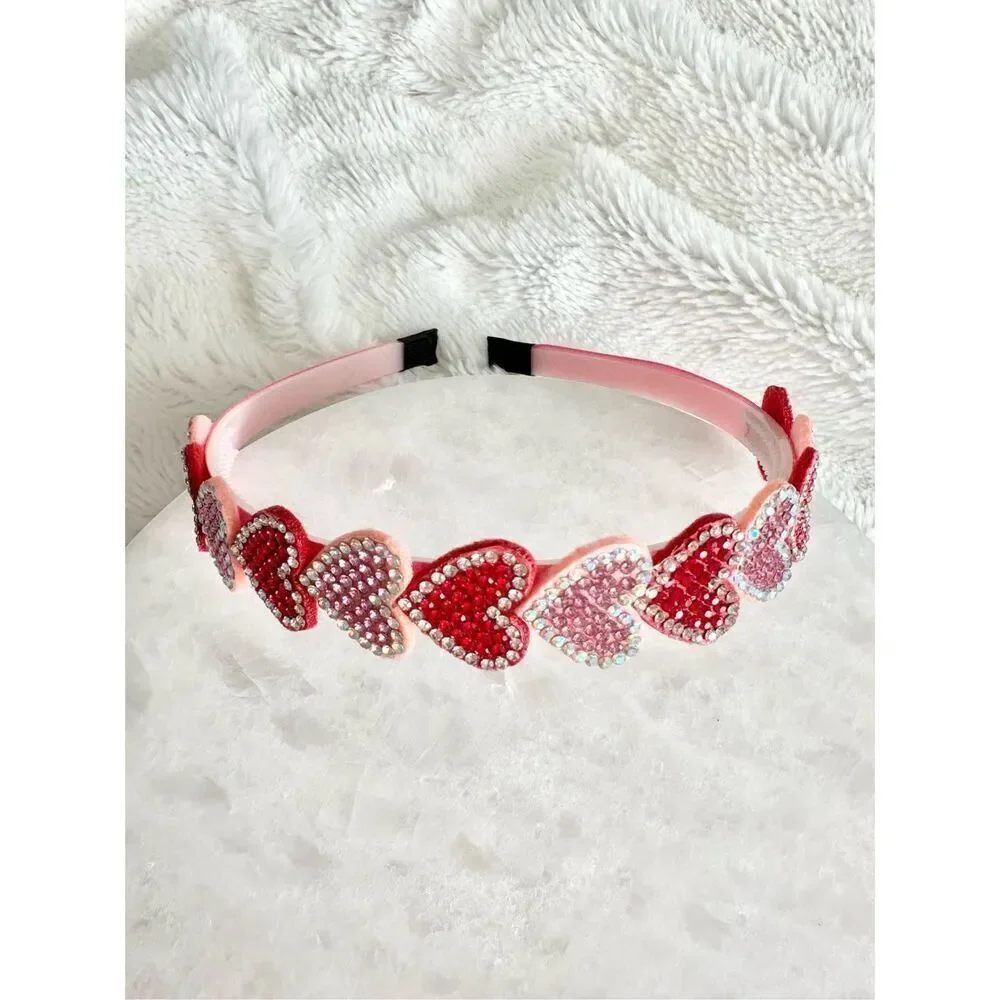 Light Pink and Red rhinestone Valentine‘s heart headband